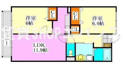 ツウインズ2(2LDK/3階)の間取り写真