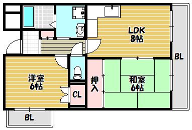 ビューハイツ 四條畷(2DK/2階)の間取り写真