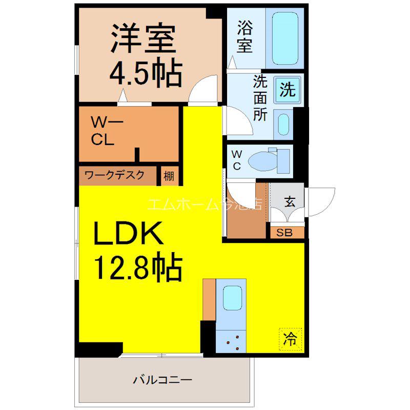 サンベルテ竹越(1LDK/2階)の間取り写真