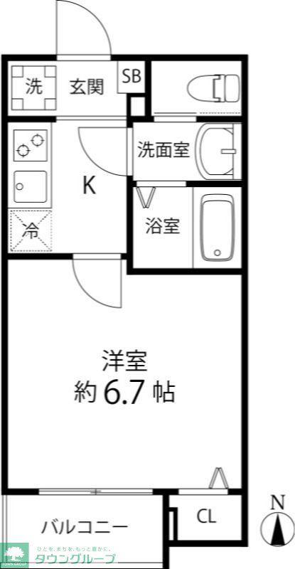 TS CUORE六町II(1K/1階)の間取り写真