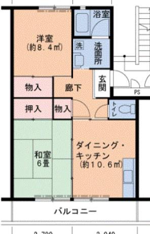 UR泉南一丘(2DK/4階)の間取り写真