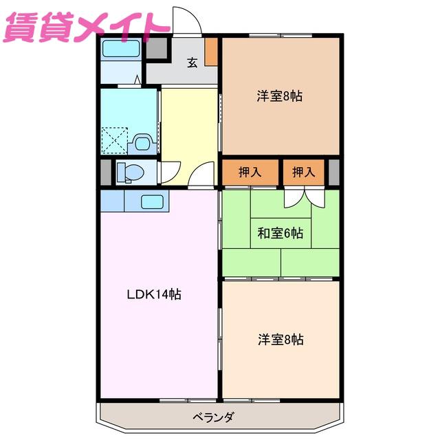 アバンハウスII(3LDK/6階)の間取り写真