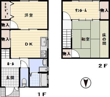 ハピラインふくい 敦賀駅 徒歩23分 2階建 築30年(2SDK/1階)の間取り写真