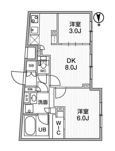 オルタナ祐天寺(2DK/4階)の間取り写真