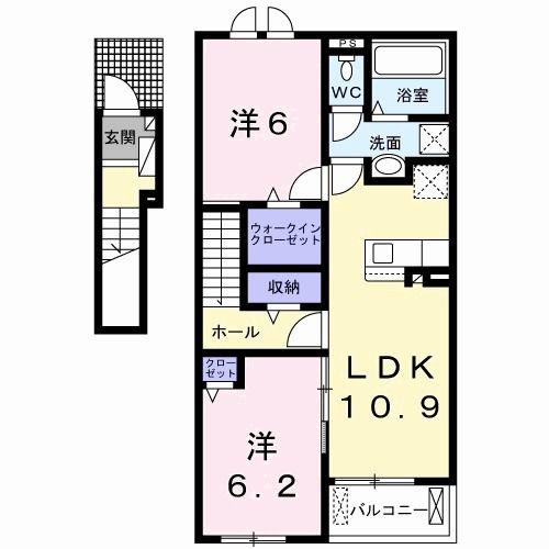 グランドエスポワール行橋 I(2LDK/2階)の間取り写真