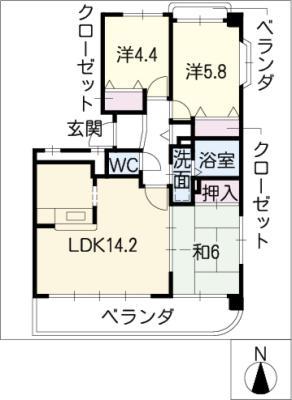 名鉄津島線 甚目寺駅 徒歩13分 3階建 築25年(3LDK/1階)の間取り写真