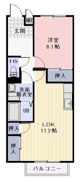 グランデール多田(1LDK/1階)の間取り写真