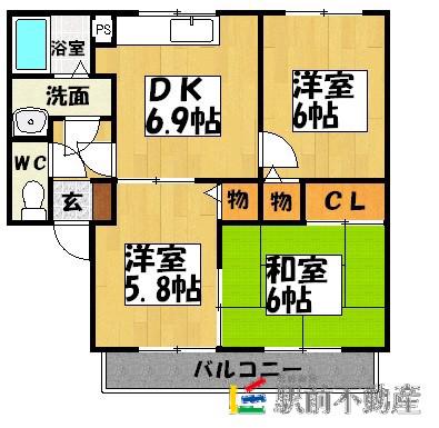 リバーサイド諸富(3DK/2階)の間取り写真