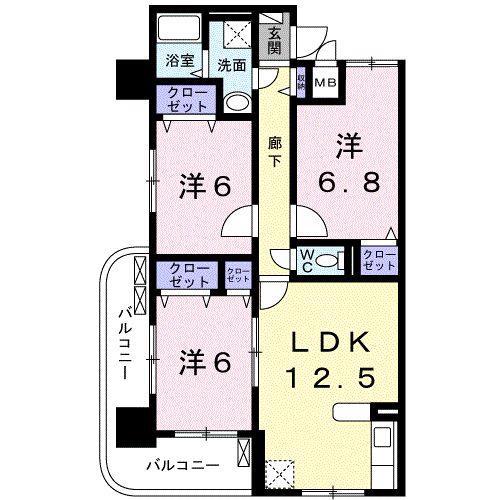 ディアコート木太(3LDK/3階)の間取り写真