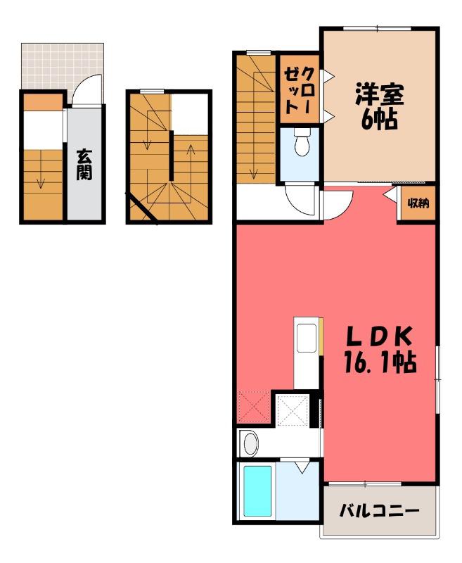 イースト グレイス A(1LDK/3階)の間取り写真