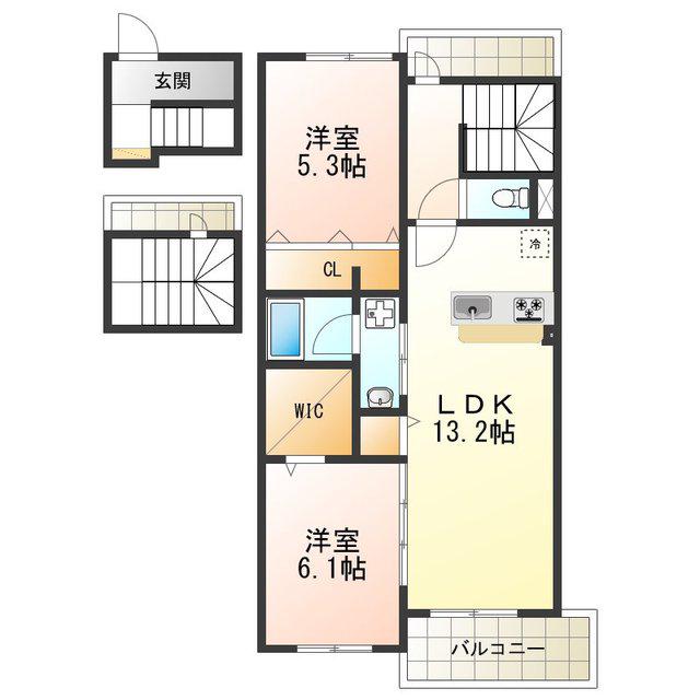 アーサー住之江(2LDK/3階)の間取り写真