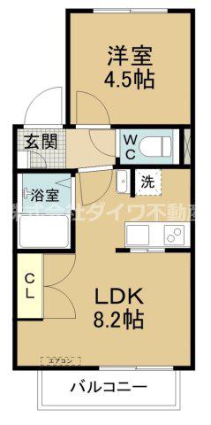 グランデュール柱(1LDK/2階)の間取り写真