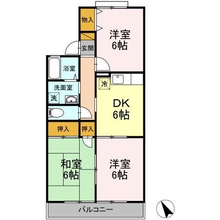 ベルハイムII(3DK/1階)の間取り写真