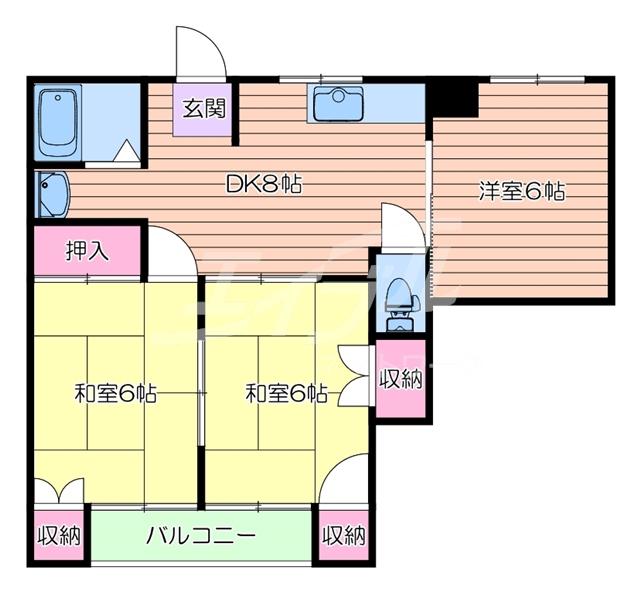 マンションひまわり(3DK/1階)の間取り写真