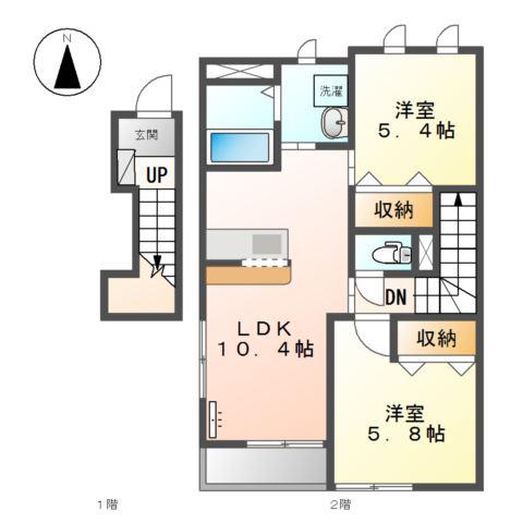 リアン大畑(2LDK/2階)の間取り写真