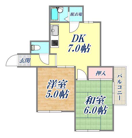 ロイヤルメゾン塚口Ⅴ(2DK/4階)の間取り写真