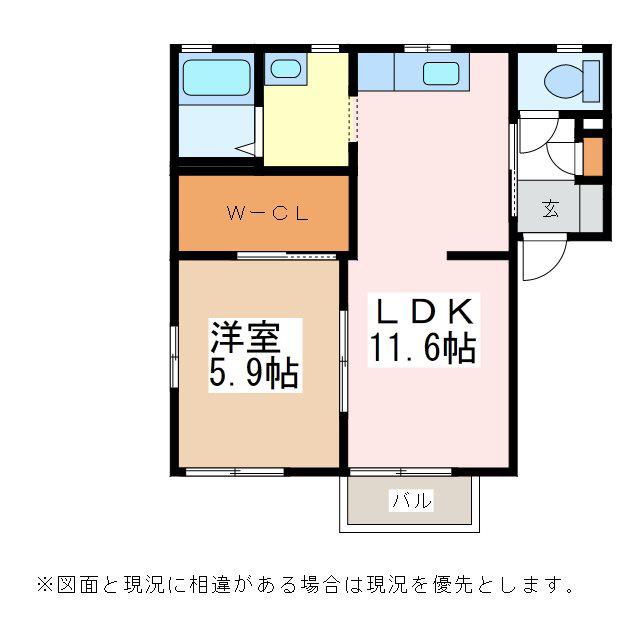 クロワール見付久保A(1LDK/2階)の間取り写真