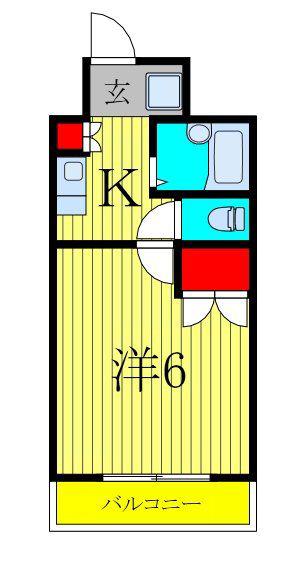 アルカサル浦安(1K/4階)の間取り写真