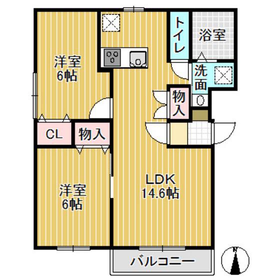 ガーデンハイム(2LDK/2階)の間取り写真