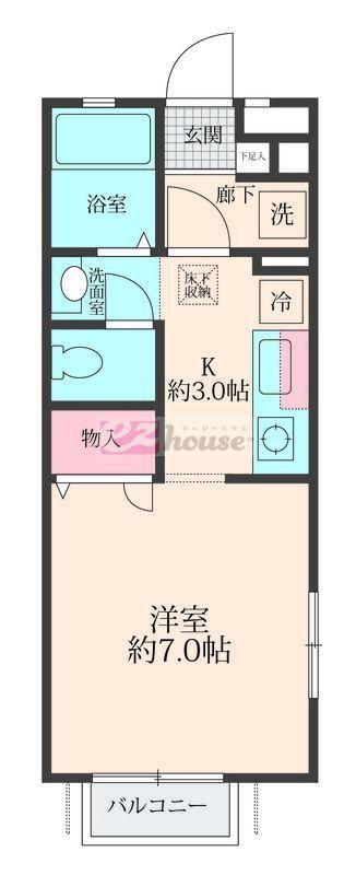 ガーデンハウスA A(1K/2階)の間取り写真