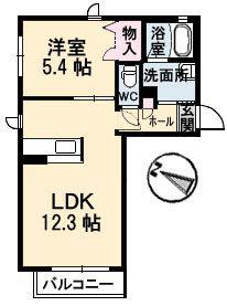 ラ・ヴィルネージュ(1LDK/2階)の間取り写真