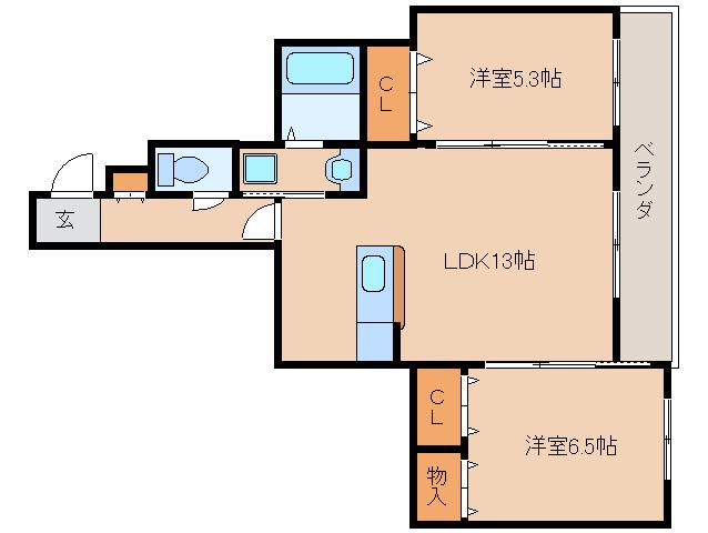 モンパルクいこまI(2LDK/3階)の間取り写真