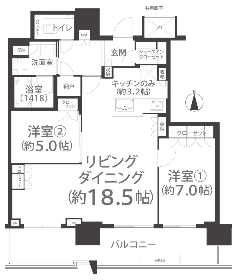 プラウドタワー岡山(2LDK/28階)の間取り写真