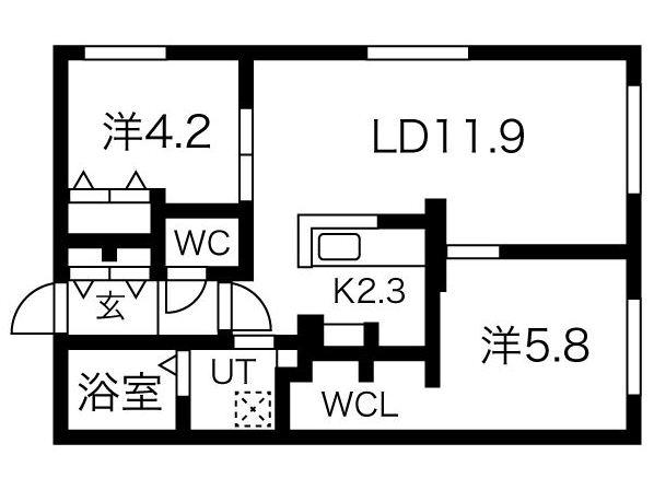 エアフォルク学園前(2LDK/4階)の間取り写真