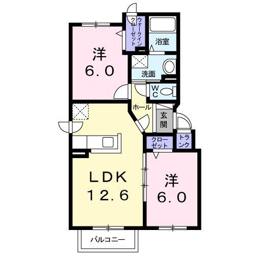 ソレイユ西町B(2LDK/2階)の間取り写真