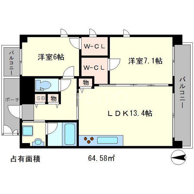 フロリアール一乗寺(2LDK/5階)の間取り写真