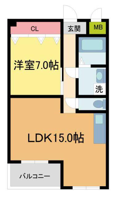 シャンポール滝川(1LDK/2階)の間取り写真