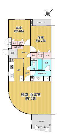 桜苑壱番街5号棟(2LDK/3階)の間取り写真