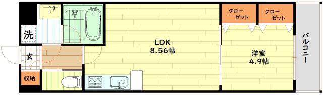CHOEI65プレジオ中津(1LDK/8階)の間取り写真