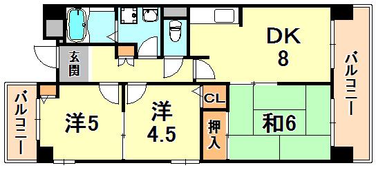 プロスペリテ神戸(3DK/6階)の間取り写真