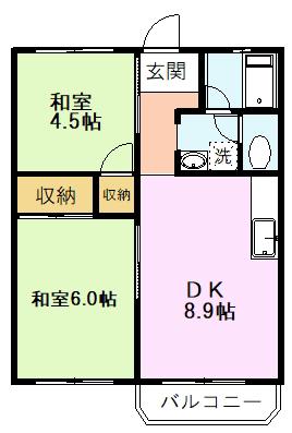 サンライズ武蔵野(2DK/2階)の間取り写真