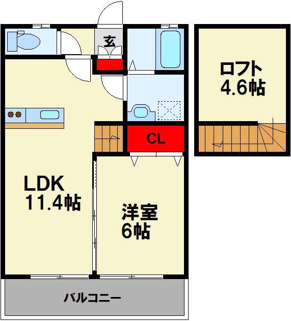 カーサルーチェII(1LDK/2階)の間取り写真