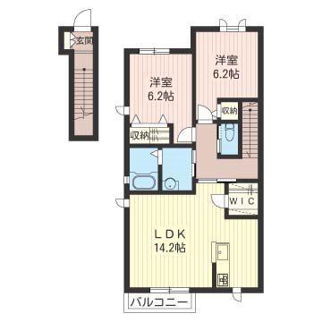 フェスタメゾンD(2LDK/2階)の間取り写真