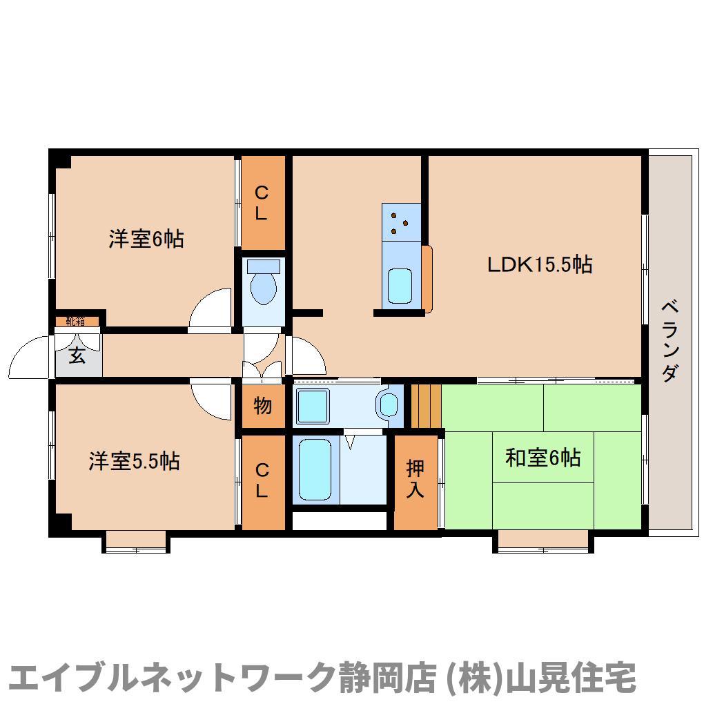 ソシア竜南(3LDK/4階)の間取り写真