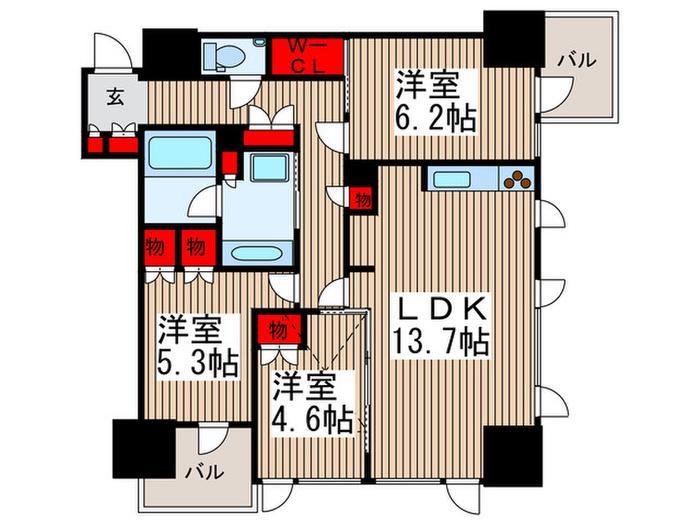 コンフォリア大宮(3LDK/3階)の間取り写真