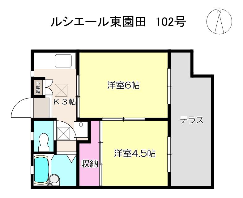 ルシエール東園田 102(2K/1階)の間取り写真