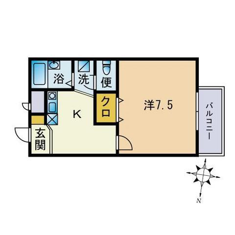 アムールプランタン(1K/2階)の間取り写真