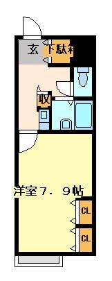 曲野II(1K/1階)の間取り写真