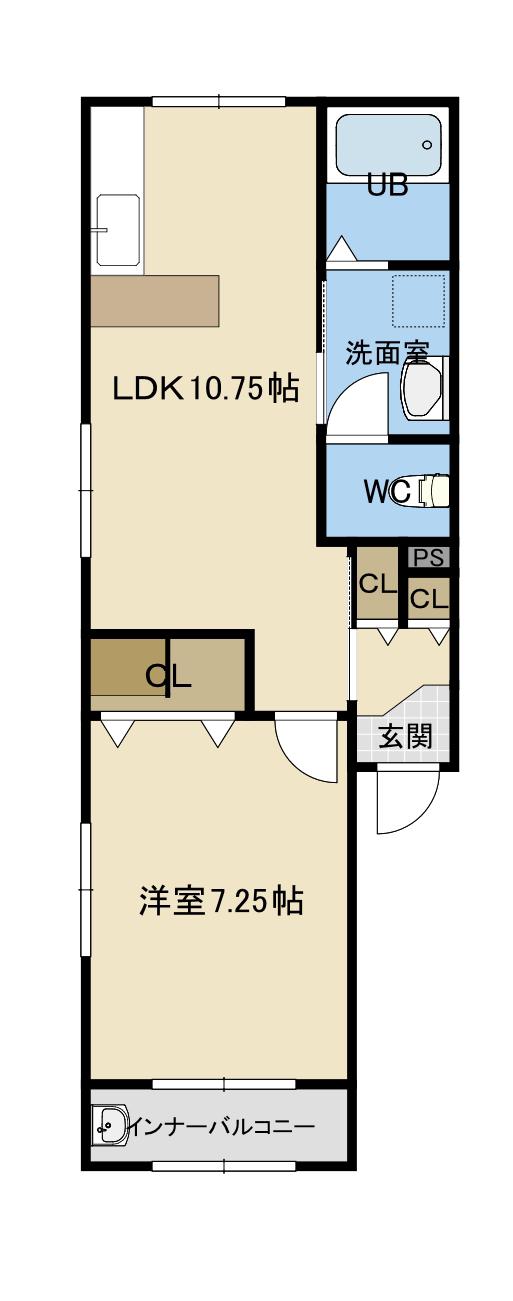 フラットワン(1LDK/2階)の間取り写真