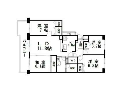 ソピア鶴ヶ岱(4LDK/6階)の間取り写真