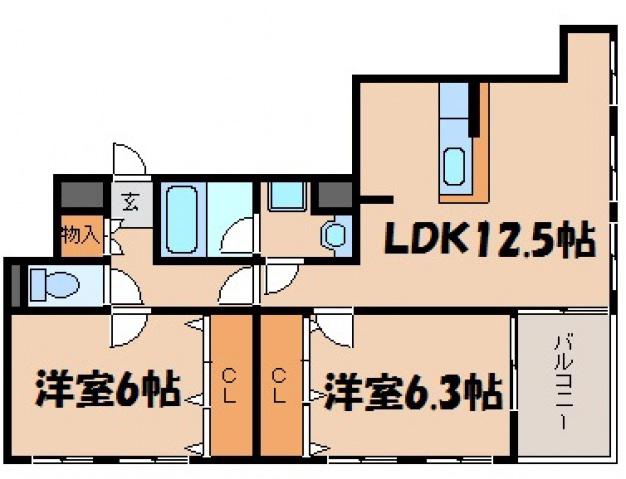 パレ・ドゥロセアン(2LDK/3階)の間取り写真
