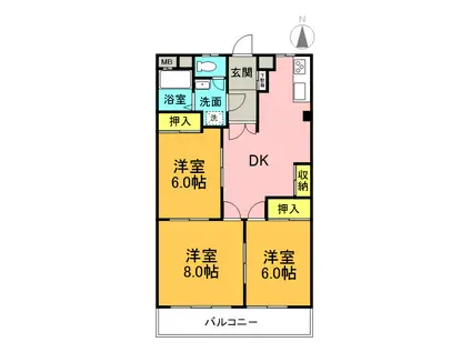 朝日ヒルズ(3DK/2階)の間取り写真