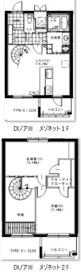 DIノアIII(2LDK/2階)の間取り写真
