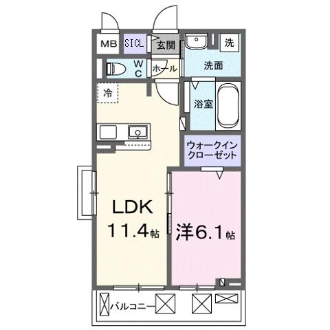 NOBEL DIGNITY(1LDK/2階)の間取り写真