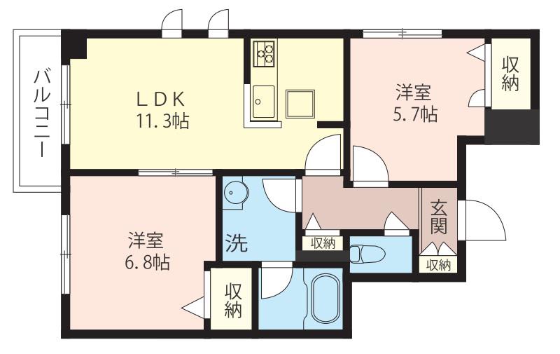 クラウド ヒル(2LDK/1階)の間取り写真