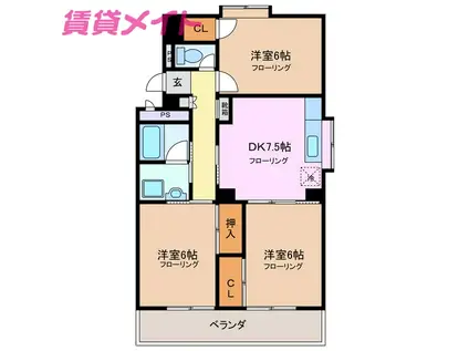 BRIGHT PLAZA A棟(3DK/4階)の間取り写真